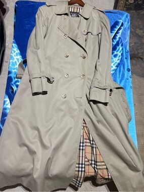 Burberry Tan and Navy Check Coat with Harrods Label